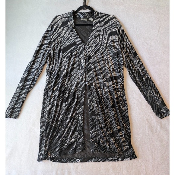 Chico's Sweaters - Chico's‎ Animal Print Longline Button Up Velvet Cardigan Size 3 XL Lightweight